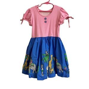 Eleanor Rose Rhonda Dress Field Trip Pink Blue Zoo Animals Monkey Giraffe Elepha